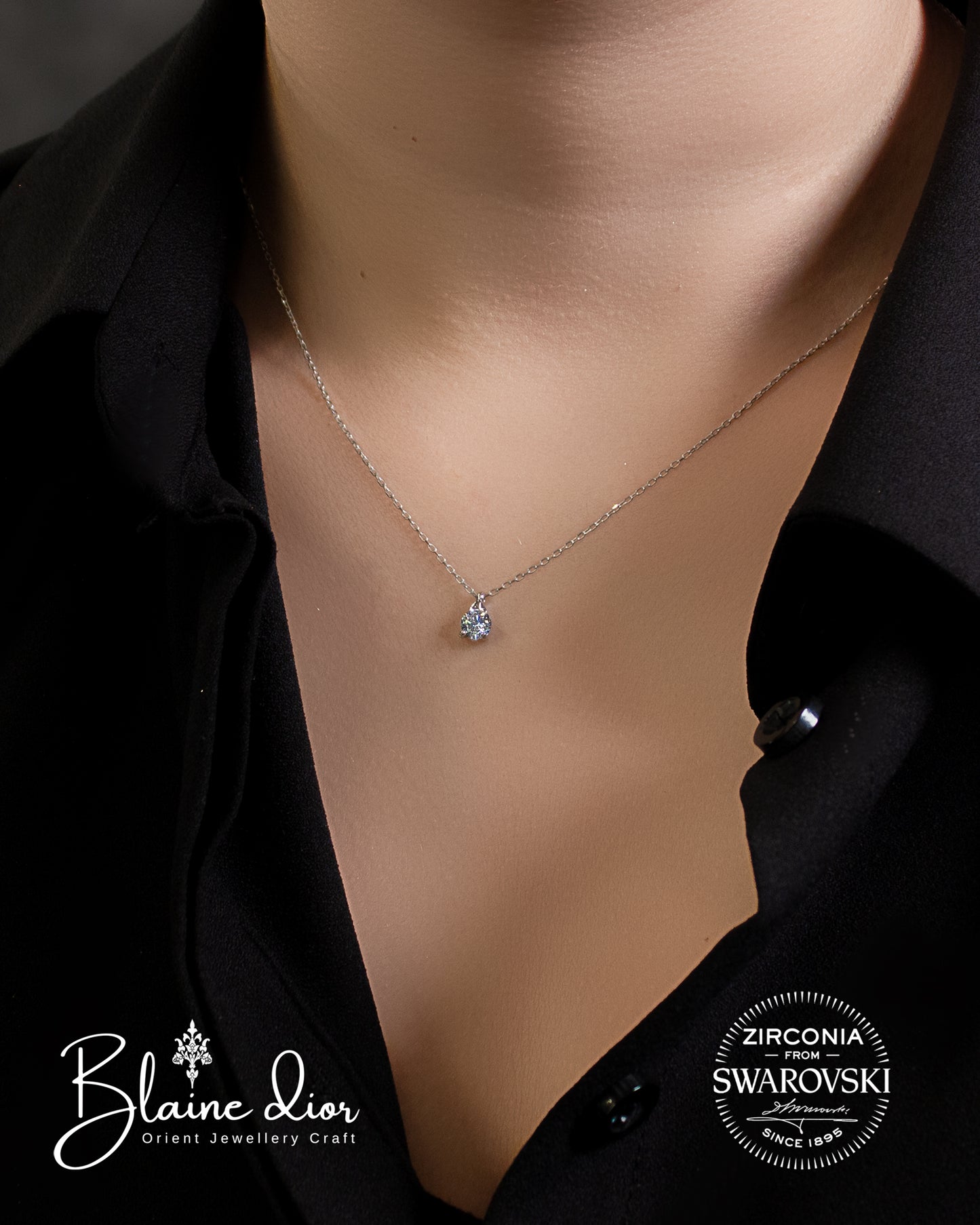 Swarovski Tek Taş Damla Kadın Gümüş Kolye