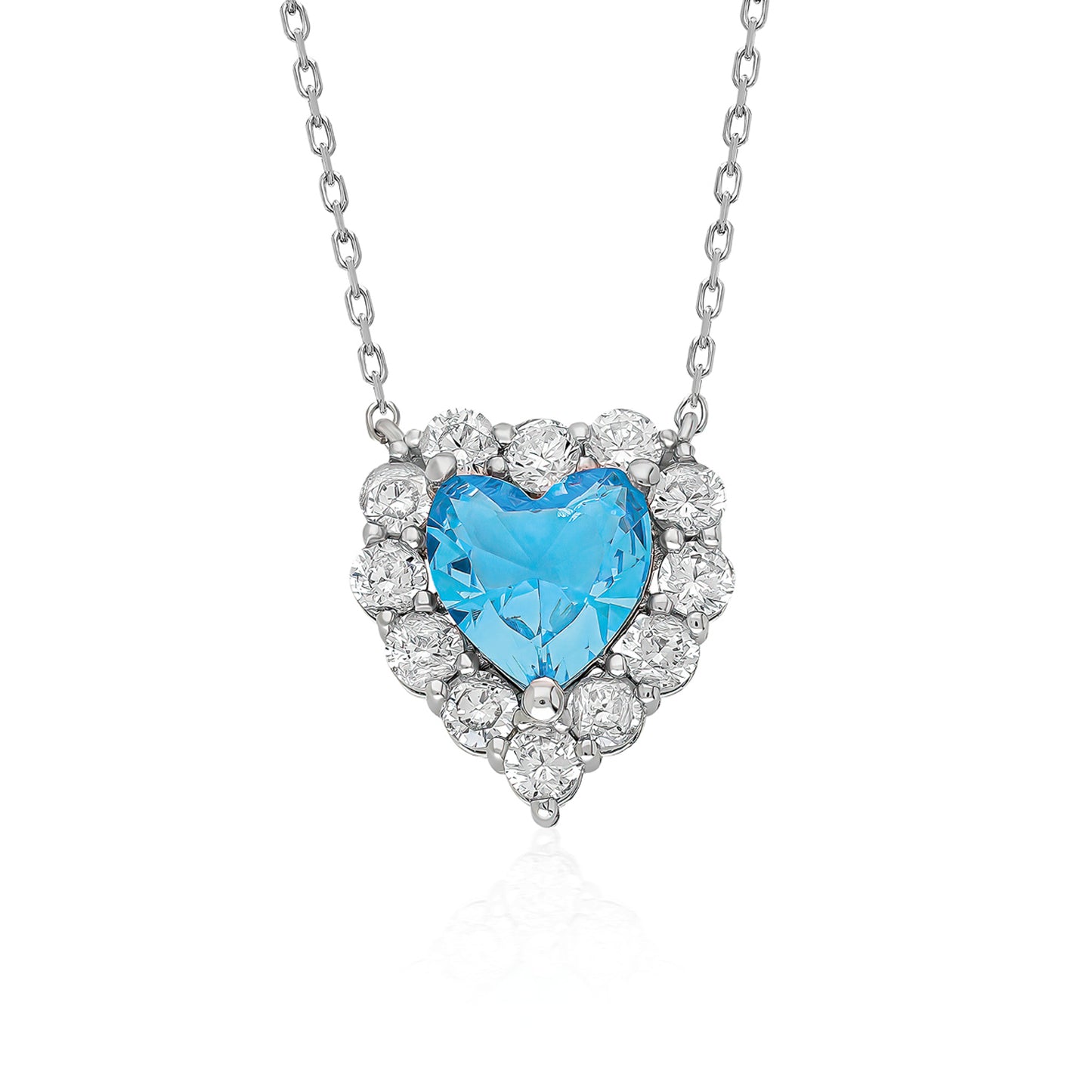 Swarovski Londan Blue Tam Tur Tek Taş Kalp Kadın Kolye