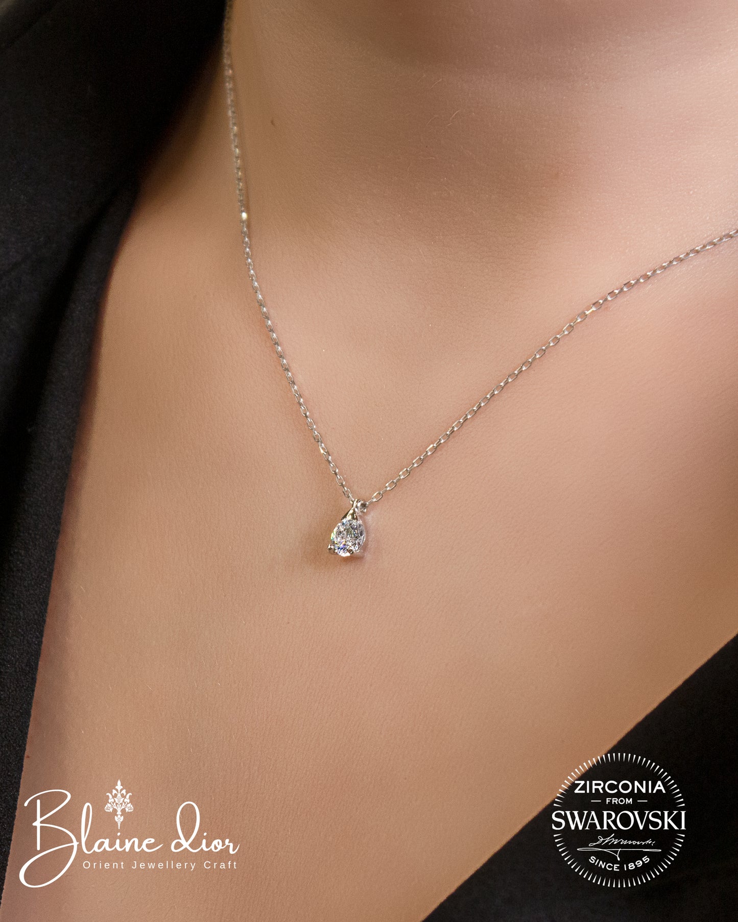 Swarovski Tek Taş Damla Kadın Gümüş Kolye