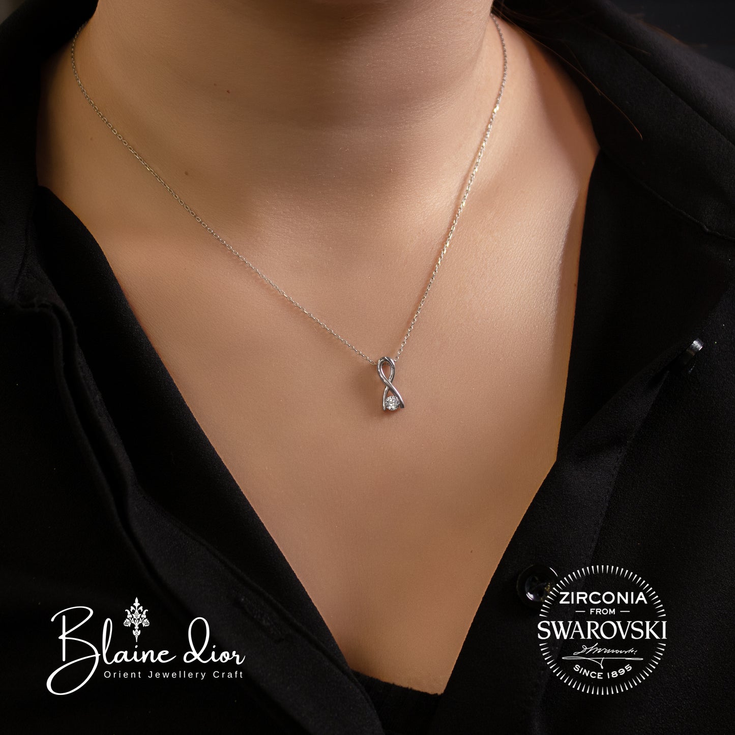 Swarovski Tek Taş Sonsuzluk Gümüş Kolye