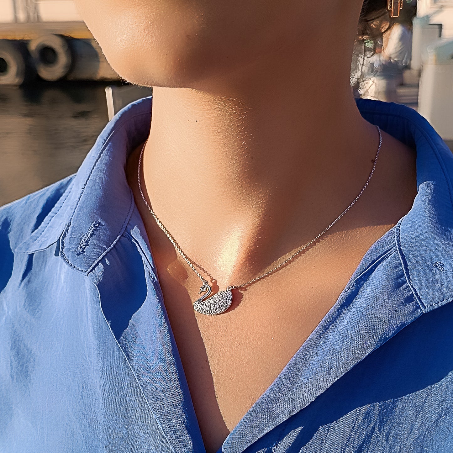 Swarovski Kuğu Gölü Gümüş Kolye