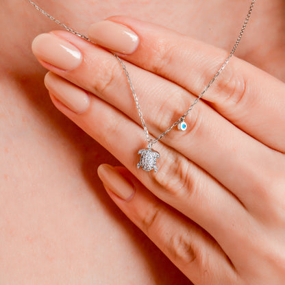 Swarovski Nazarlı Kaplumbağa Kadın Kolye