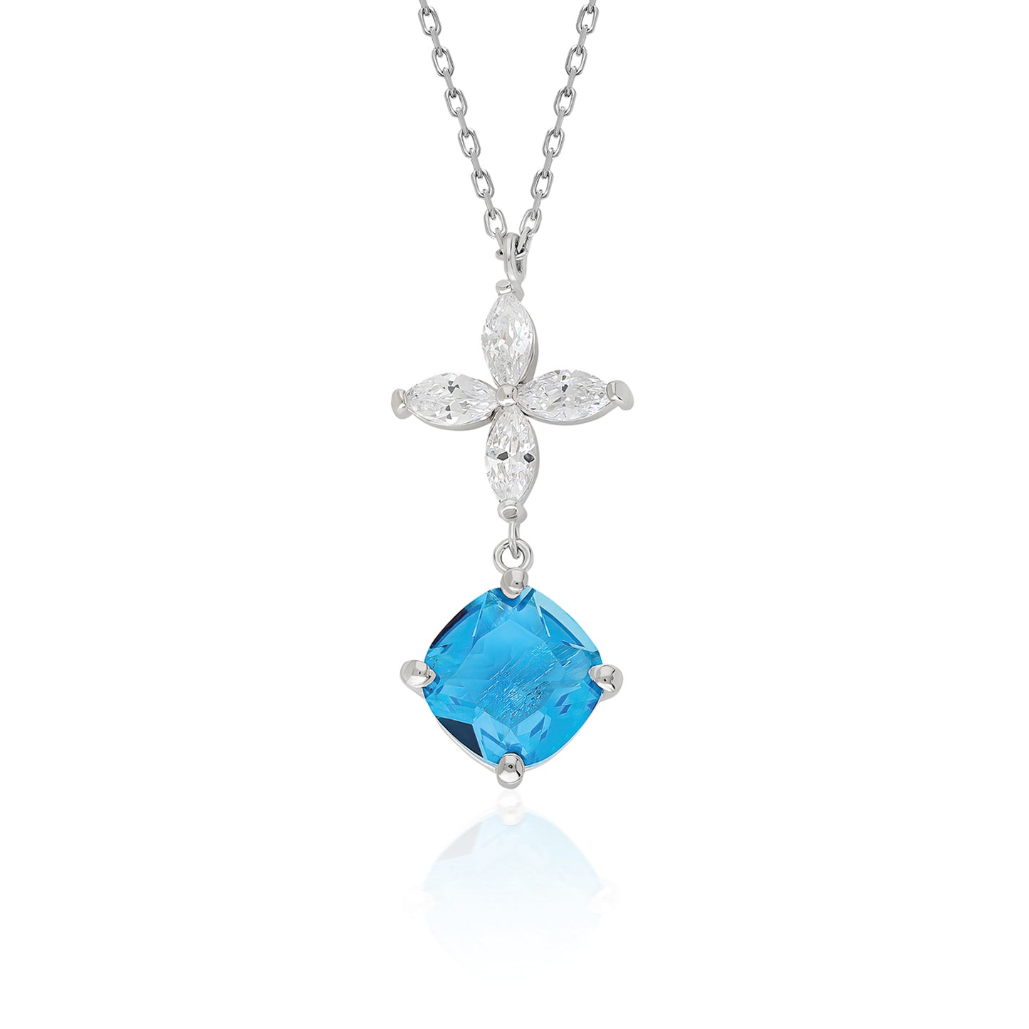 Swarovski Aquamarin Topaz Çiçekli Kadın Kolye