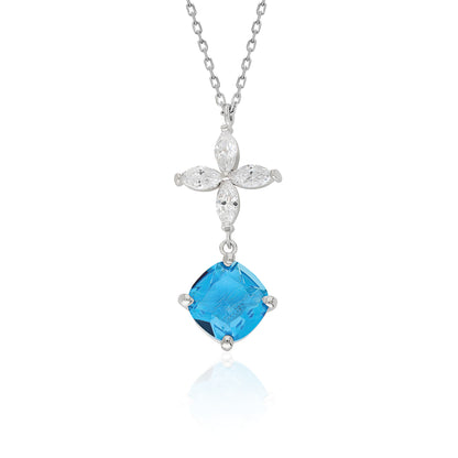Swarovski Aquamarin Topaz Çiçekli Kadın Kolye
