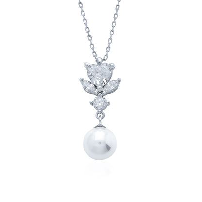 Swarovski İnci Kalp Çiçeği Kadın Kolye