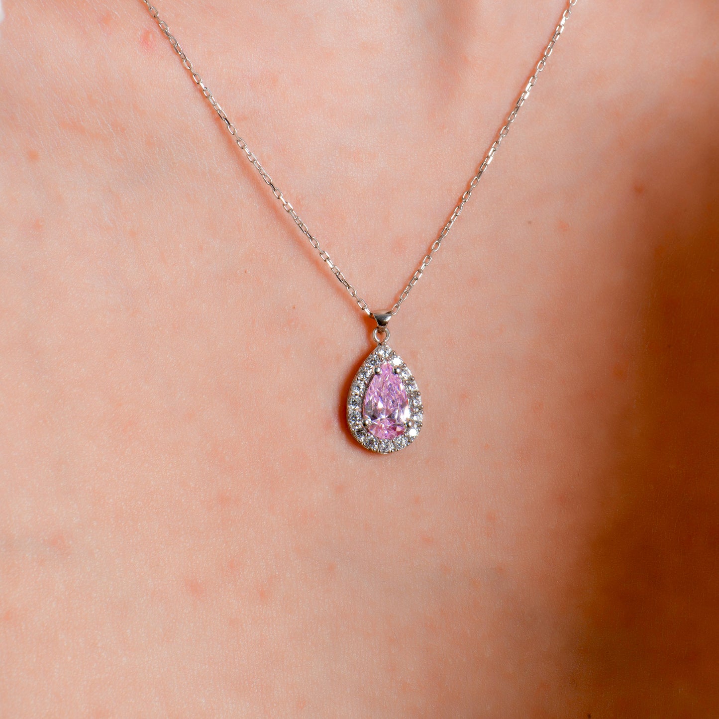 Swarovski Tam Tur Damla Tek Taş Pink Kadın Kolye