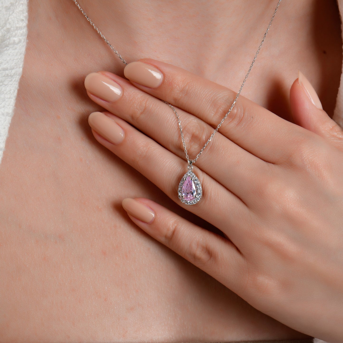 Swarovski Tam Tur Damla Tek Taş Pink Kadın Kolye