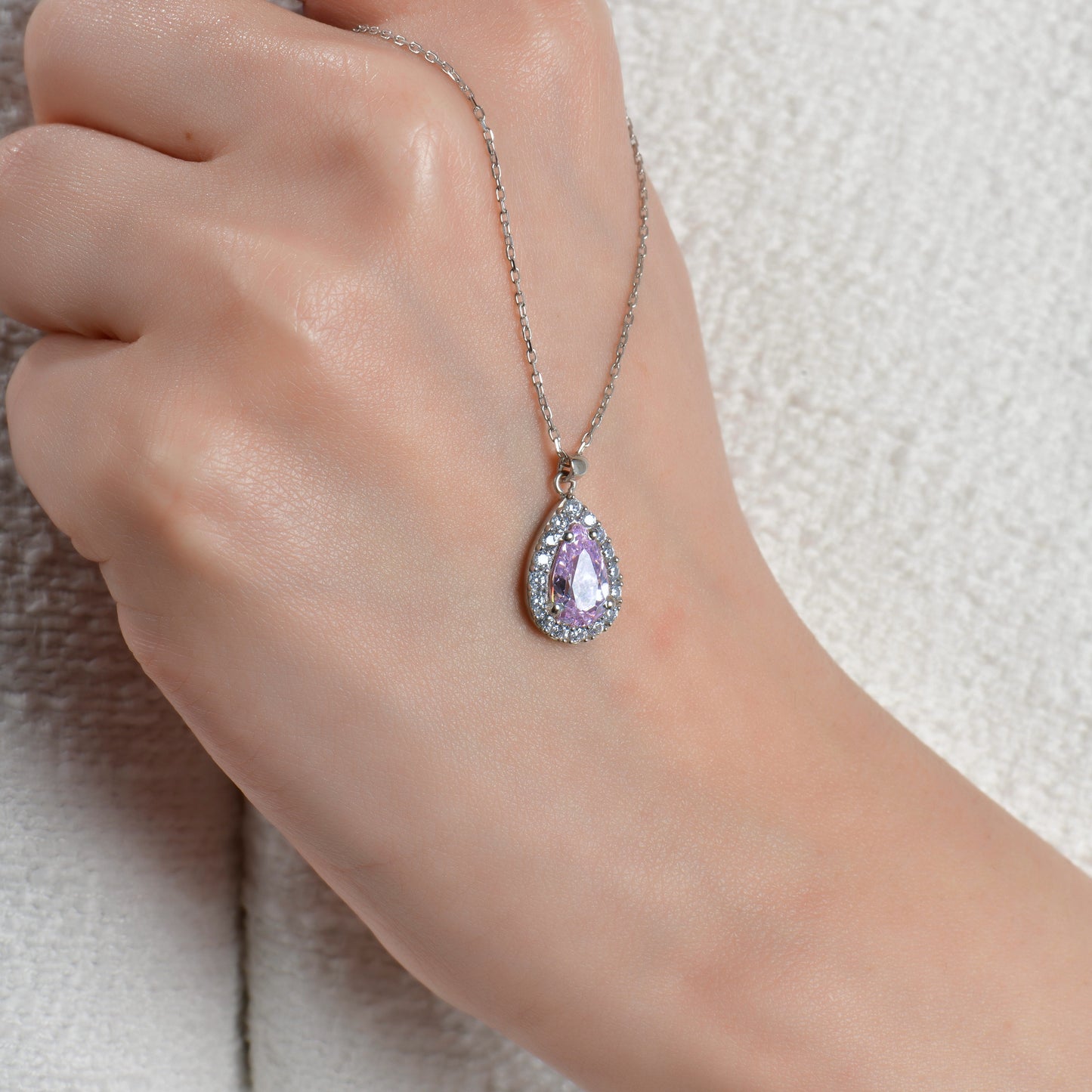 Swarovski Tam Tur Damla Tek Taş Pink Kadın Kolye