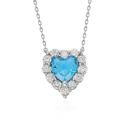 Swarovski Londan Blue Tam Tur Tek Taş Kalp Kadın Kolye