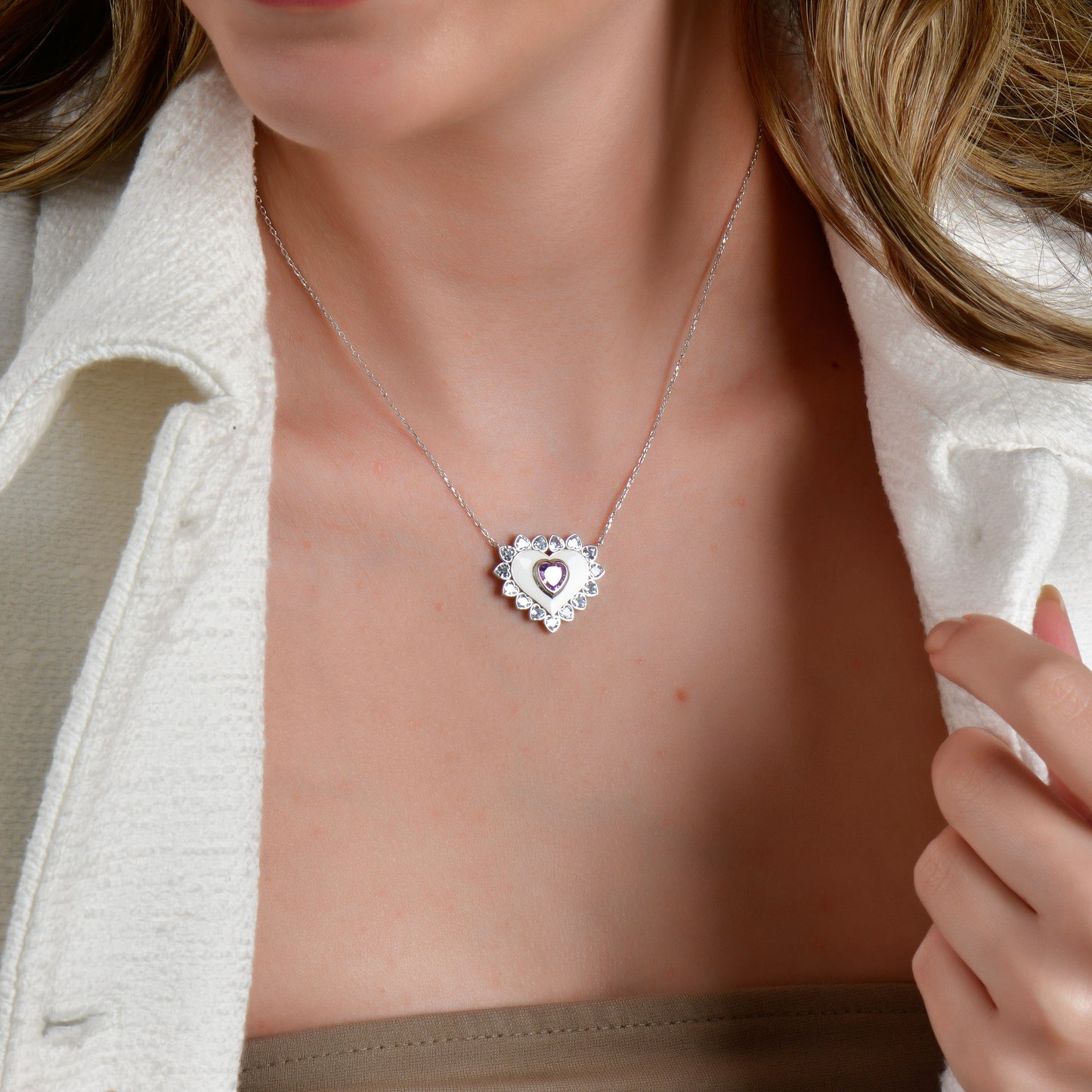 Swarovski Zirconia Mineli Kalp Tam Tur Kadın Kolye
