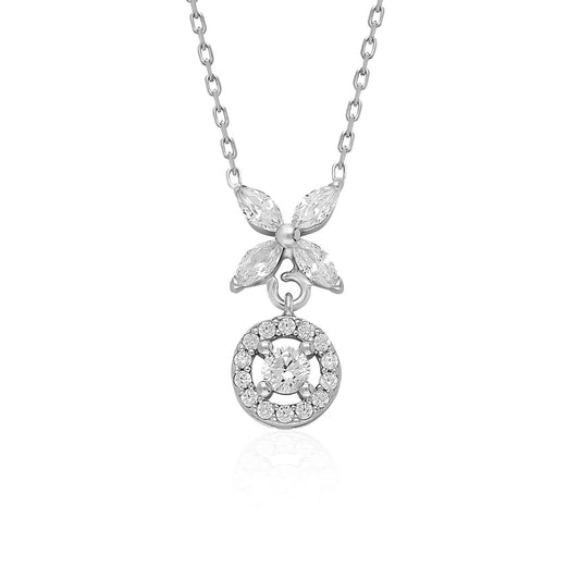 Swarovski Zirconia Çiçek Tek Taş Kombin Kadın Kolye