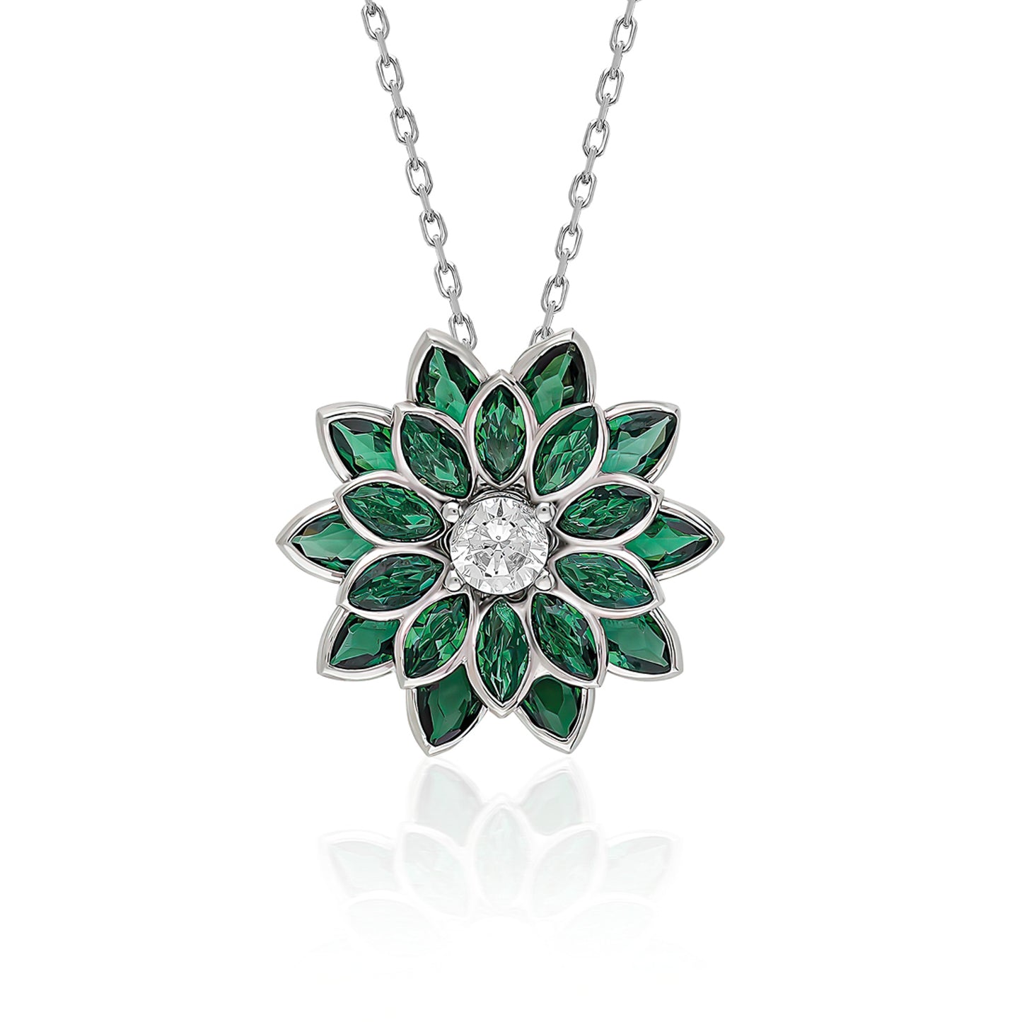 Swarovski Zirconia Cennet Çiçeği Zümrüt Kadın Kolye