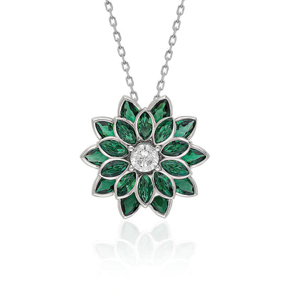 Swarovski Zirconia Cennet Çiçeği Zümrüt Kadın Kolye