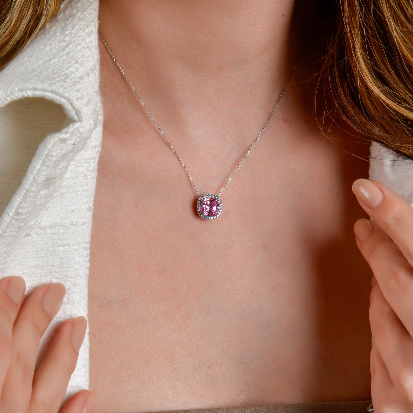 Swarovski Zirconia Pink Crown Kraliyet Kadın Kolye