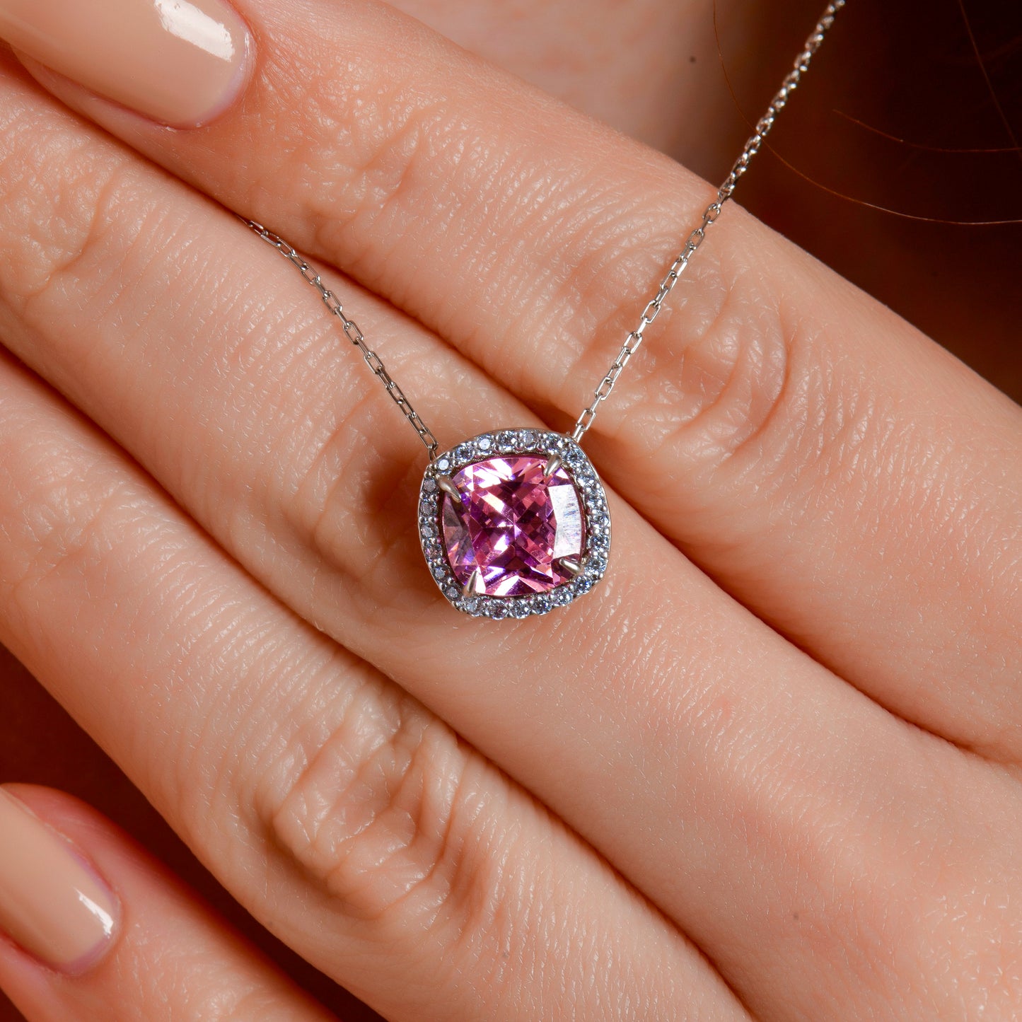 Swarovski Zirconia Pink Crown Kraliyet Kadın Kolye